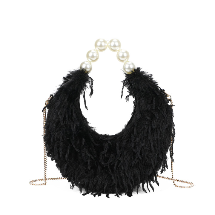 Shopper bag with fur and pearls