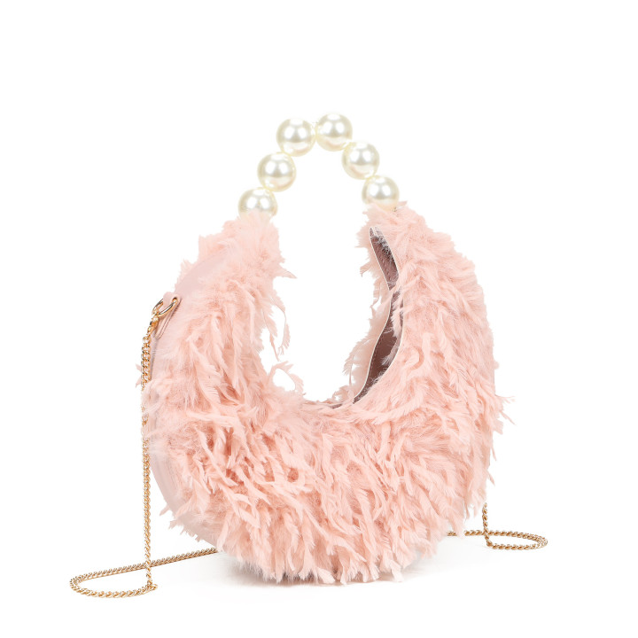 Borsa shopper in pelliccia con perle