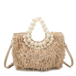 Shopper bag with fur and pearls