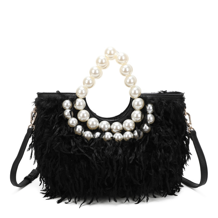 Sac shopper en fourrure et perles