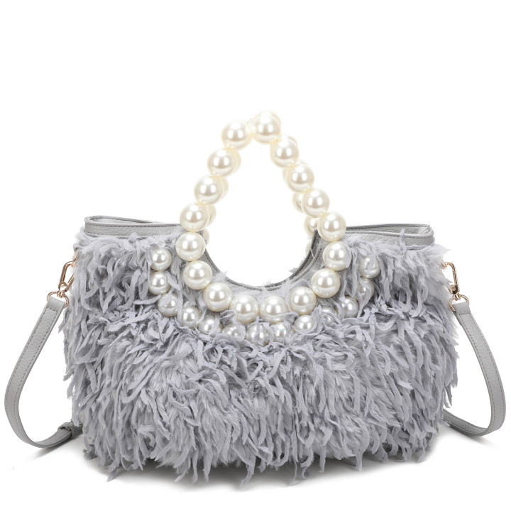 Sac shopper en fourrure et perles