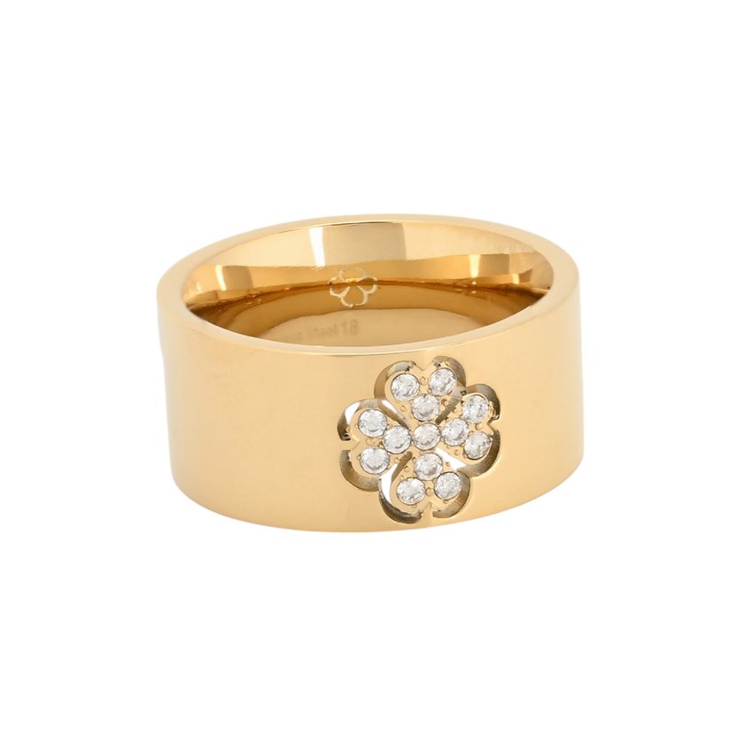 Bague acier épais trèfle GB