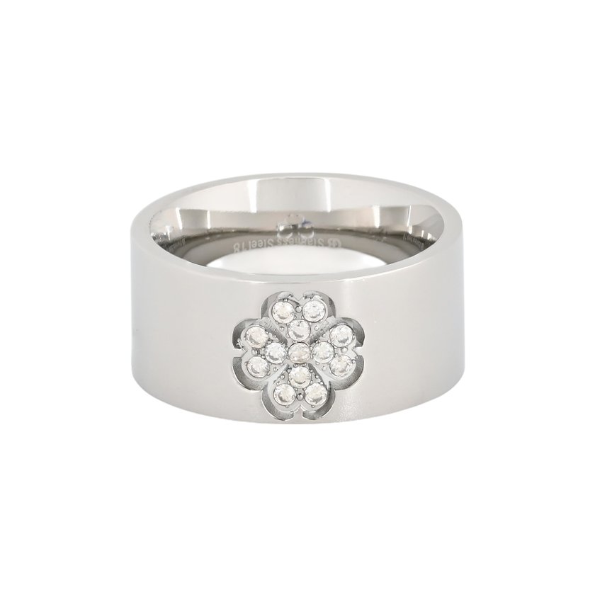 Bague acier épais trèfle GB