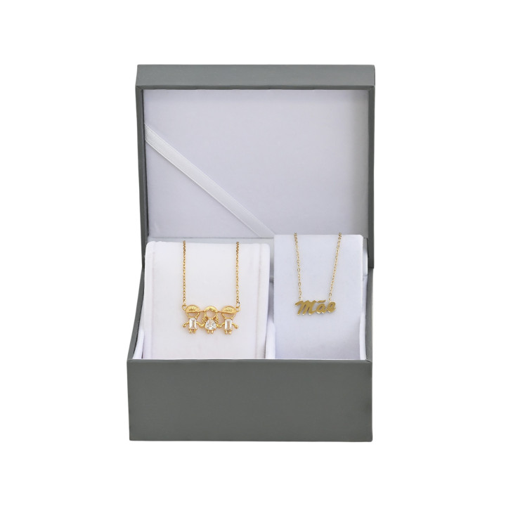 Conjunto colar 2 meninos e 1 menina e colar mãe