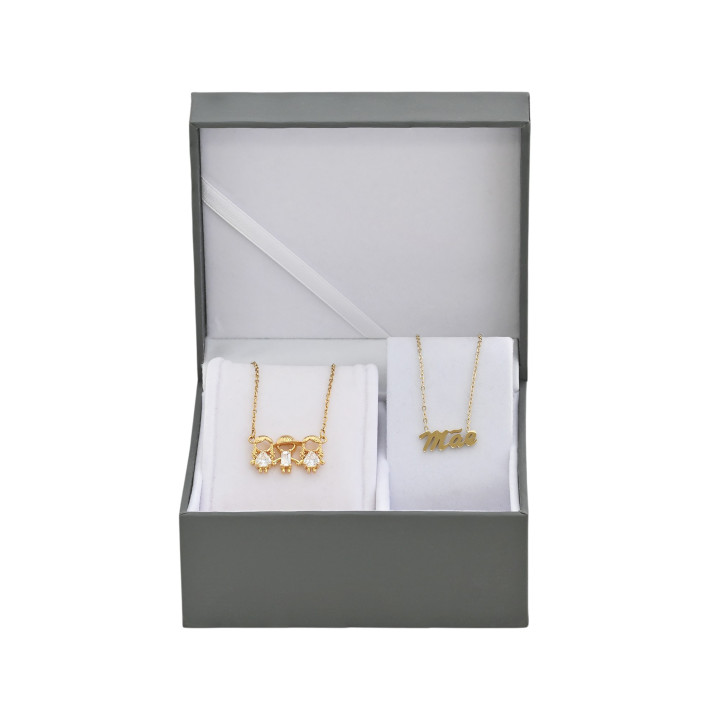 Conjunto colar 1 menino e 2 meninas e colar mãe