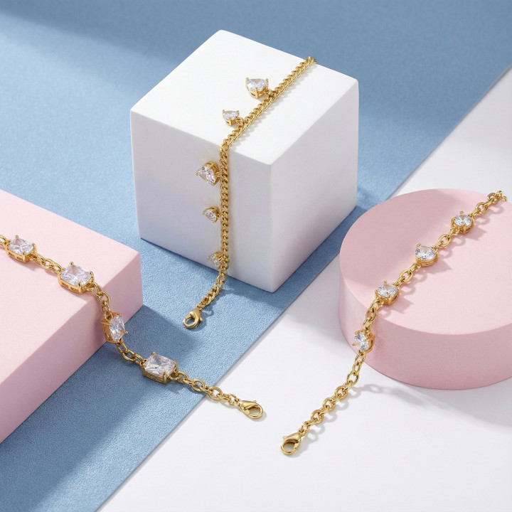 Bracelet en acier épais avec diamants GB