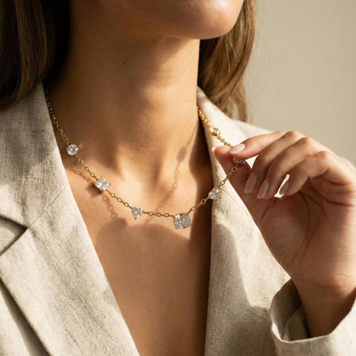 Collier épais en acier avec diamants GB