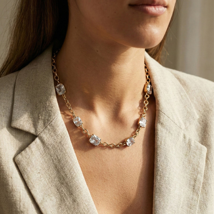 Rectangular shiny steel necklace GB